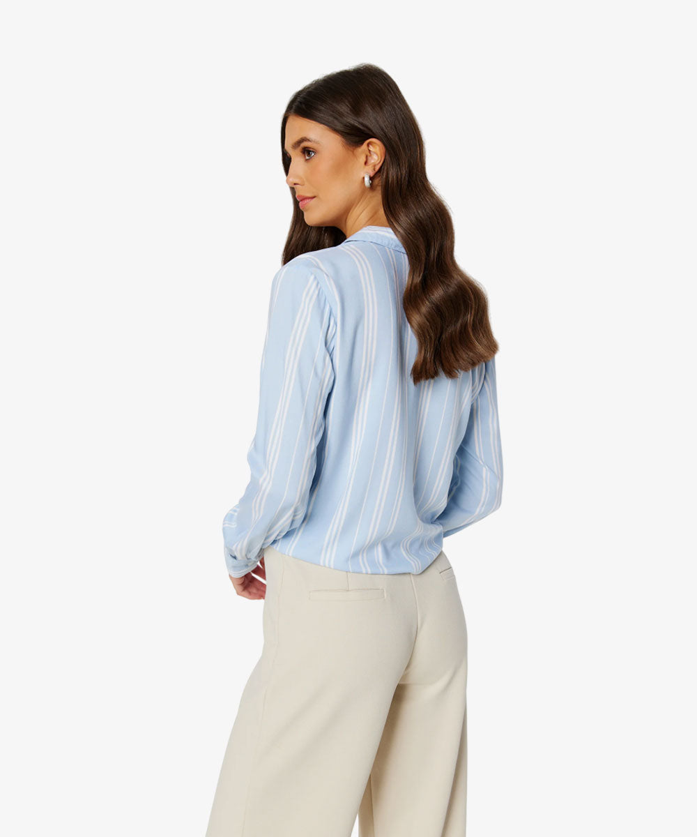 Bubbleroom KNOT L/S Viscose Shirt - Button-Down Blouse - Light Blue