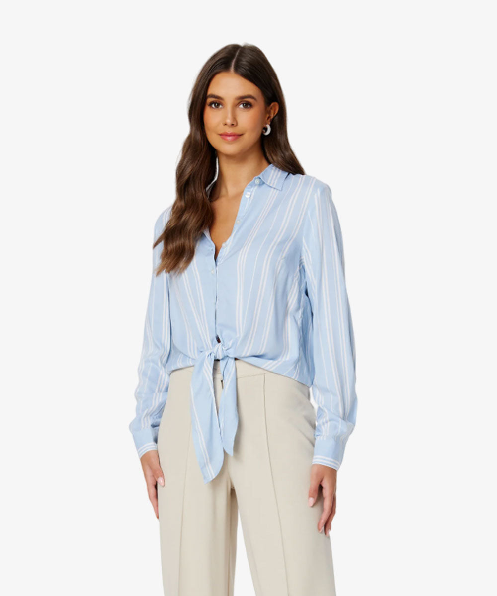 Bubbleroom KNOT L/S Viscose Shirt - Button-Down Blouse - Light Blue