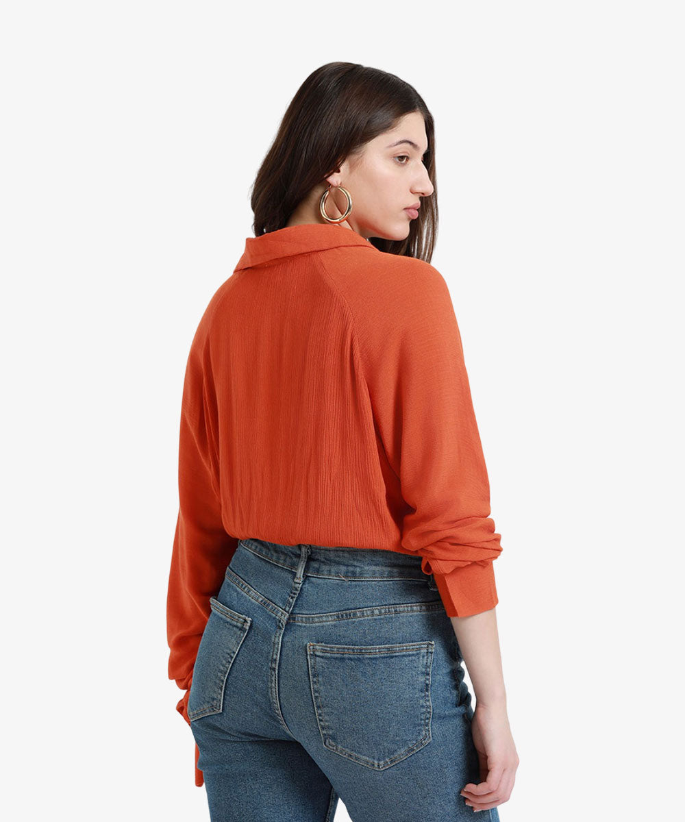 DL Woman Regular Fit Solid Cut Away Collar Casual Shirt