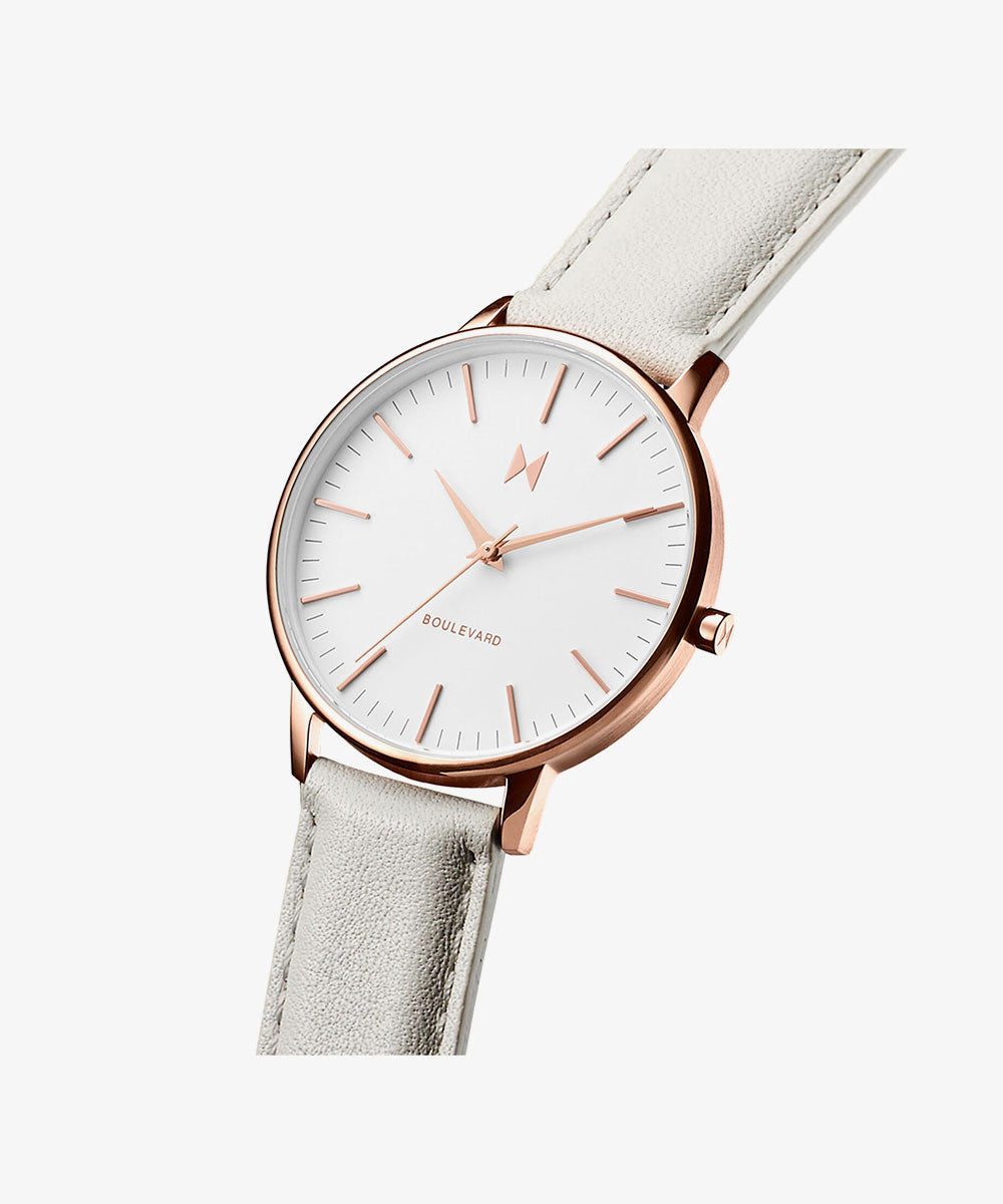 MVMT Leather Boulevard Analog White Dial Women Watch