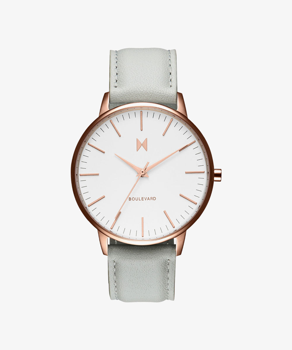 MVMT Leather Boulevard Analog White Dial Women Watch