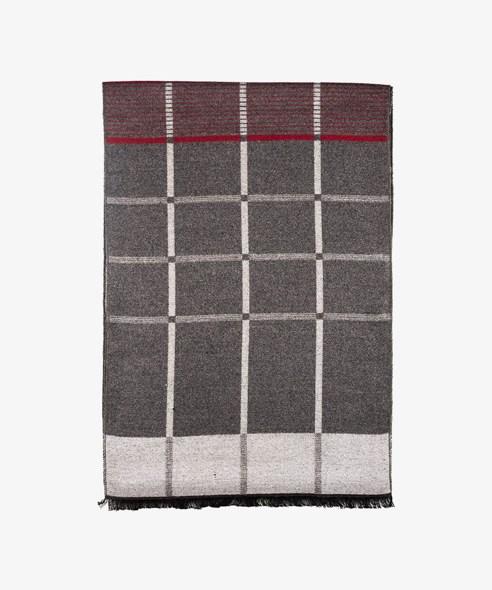Men Striped Woolen Scarf With Frayed Border