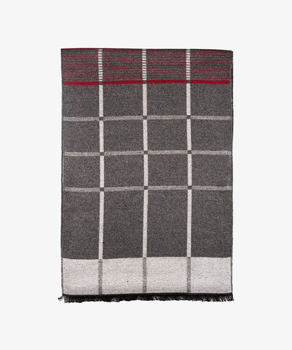Men Striped Woolen Scarf With Frayed Border