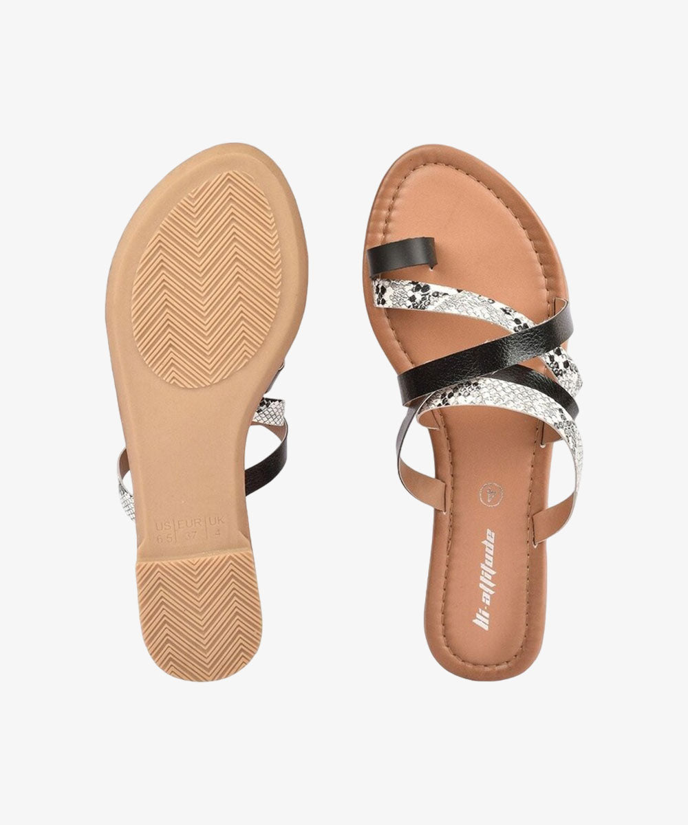Reptilian Toe-Ring Slip-On Sandals For Women