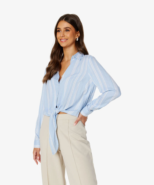 Bubbleroom KNOT L/S Viscose Shirt - Button-Down Blouse - Light Blue