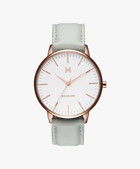 MVMT Leather Boulevard Analog White Dial Women Watch